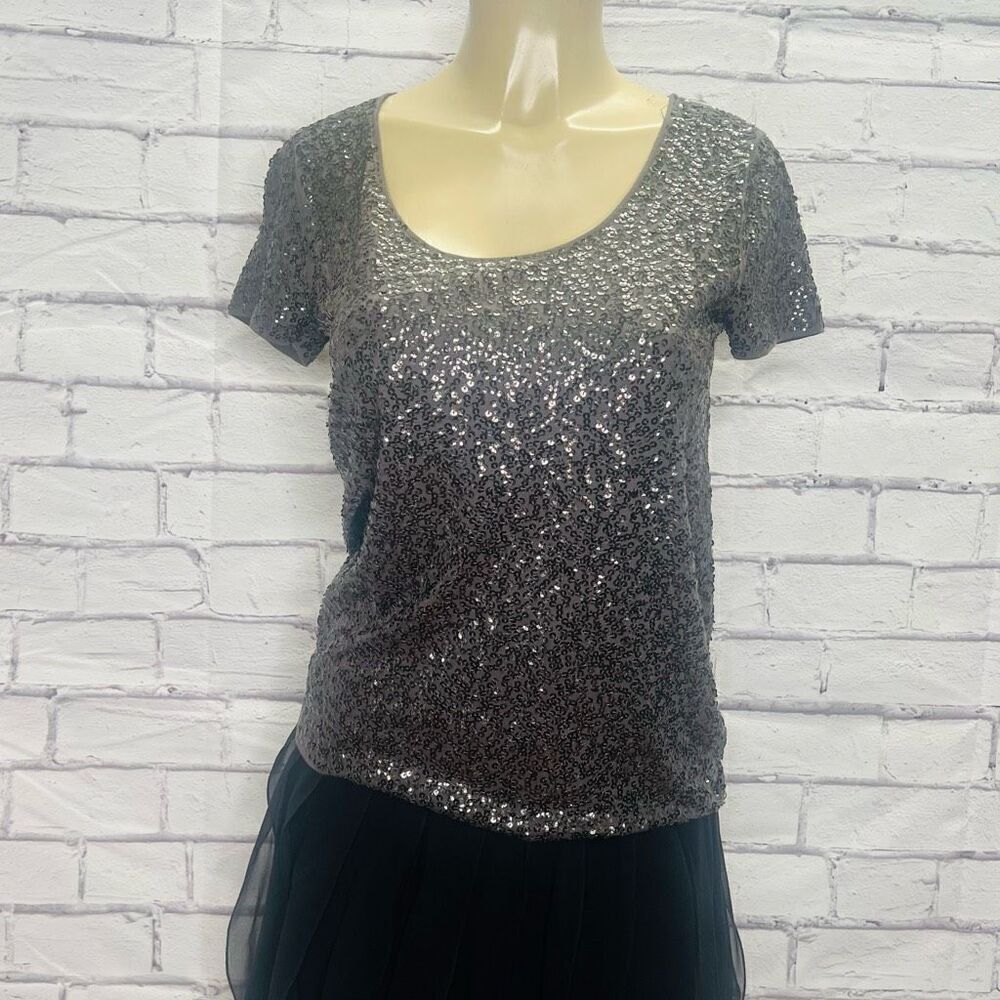 J. Crew Womens Brown Sequined Scoop Neck Short Sleeve T-Shirt Size Small NWT